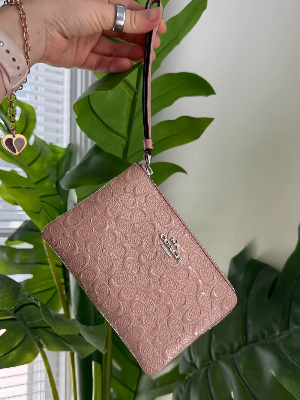 Coach Blush Pink Signature Embossed Wristlet